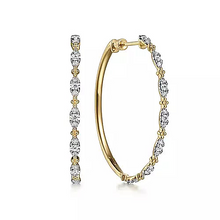 Load image into Gallery viewer, 14K Yellow Gold 40mm 0.60Ct Diamond Station Intricate Hoop Earrings
