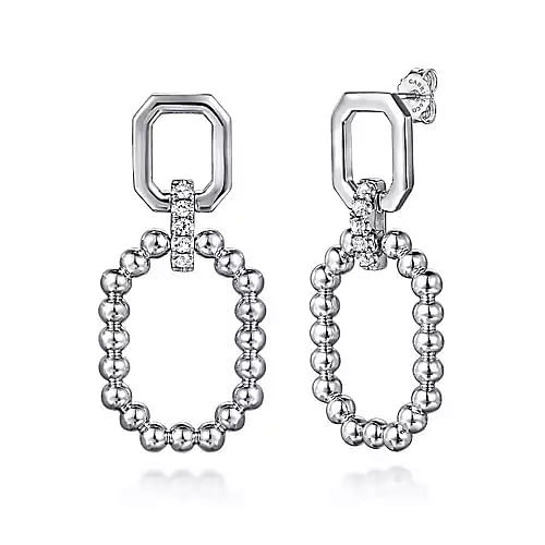 Sterling Silver Octagon White Sapphire Bujukan Stud Drop Earrings