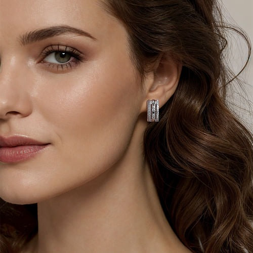 Sterling Silver Bujukan and 0.56Ct White Sapphire Huggie Earrings