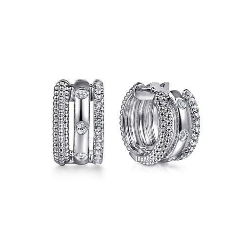 Sterling Silver Bujukan and 0.56Ct White Sapphire Huggie Earrings