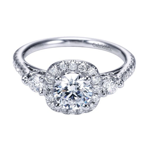 14k White Gold 0.59Ct Diamond Engagement Ring Mounting with Cubic Zirconia Center