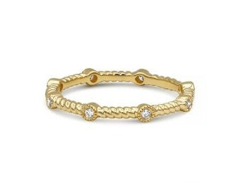 14k Gold 0.08 Ct Diamond Rope Stackable Ring, Available in White, Rose and Yellow Gold