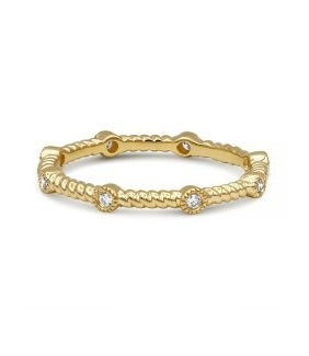 14k Gold 0.08 Ct Diamond Rope Stackable Ring, Available in White, Rose and Yellow Gold