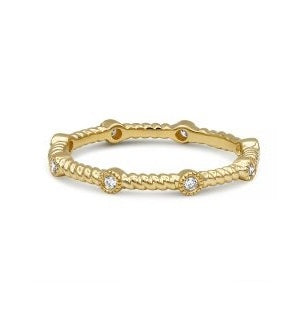 14k Gold 0.08 Ct Diamond Rope Stackable Ring, Available in White, Rose and Yellow Gold