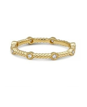 14k Gold 0.08 Ct Diamond Rope Stackable Ring, Available in White, Rose and Yellow Gold