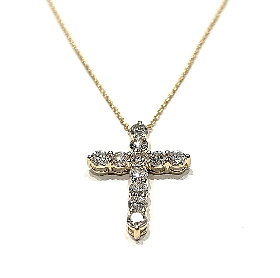 14k Yellow Gold Lab Grown Diamond Cross Pendant with 11 diamonds