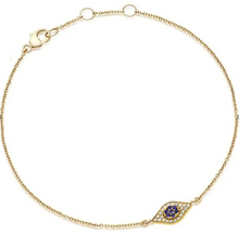 Load image into Gallery viewer, 14k Gold 0.09Ct Sapphire, 0.12Ct Diamond Eye Bracelet, available in White and Yellow Gold
