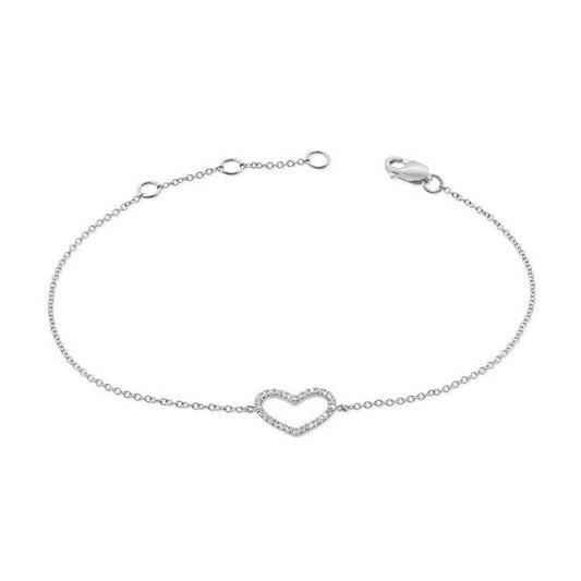 14k Gold 0.09Ct Diamond Open Heart Bracelet with 31 Diamonds, available in White and Yellow Gold