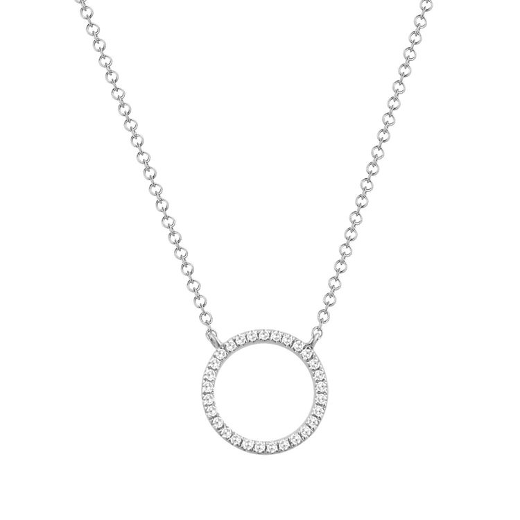 14k White Gold 0.08Ct Diamond Circle Necklace with 29 Diamonds