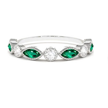 Load image into Gallery viewer, 14k White Gold 0.38Ct Emerald, 0.16Ct Diamond Band
