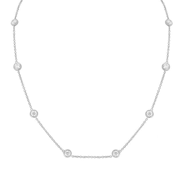 14k White Gold 2.17Cts Lab Grown Diamond By The Yard Necklace with 8 Diamonds