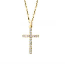 14Kt Yellow Gold 0.22Ct Lab Grown Diamond Cross with 17 Diamonds