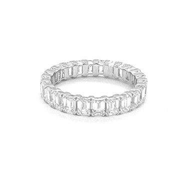 14k White Gold Emerald Cut Eternity Band, 3.10Ct FG SI Lab Grown Diamond Band, Size 6.5