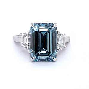 14k White Gold 8.29Ct Emerald Cut Diamond VS Deep Blue, 3.07Ct Total Weight Trapezoid Diamond All Lab Grown IGI