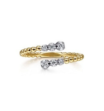 14K White-Yellow Gold Bujukan Ball and 0.13Ct Diamond Open Bypass Ring