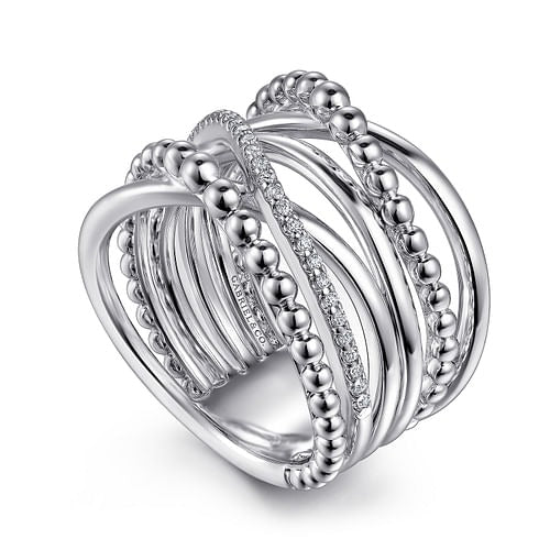 Sterling Silver 0.20Ct White Sapphire Criss Cross Ring