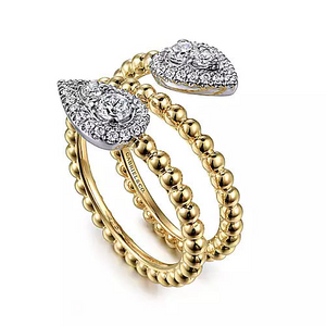 14K White and Yellow Gold Bujukan Wrap Ring with Teardrop 0.52Ct Diamonds