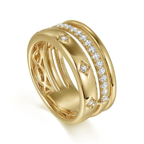 14K Yellow Gold 0.30Ct Diamond Easy Stackable Ladies Ring