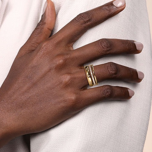 14K Yellow Gold 0.30Ct Diamond Easy Stackable Ladies Ring