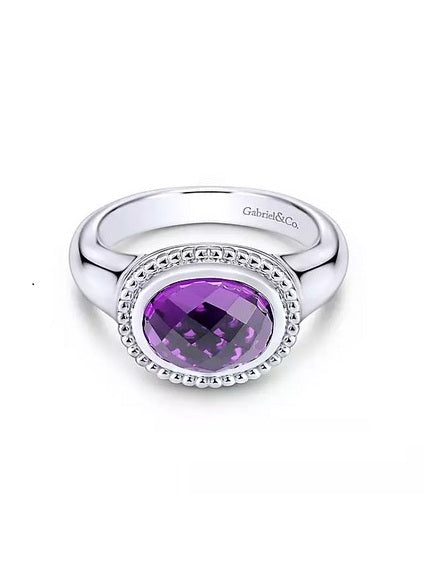 Sterling Silver Rhodium Plated Amethyst Ring