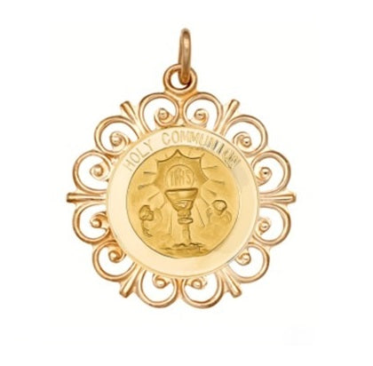 14k Yellow Gold 19 MM Solid Holy Communion Medal