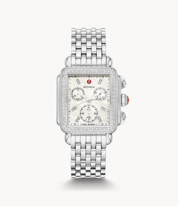 Michele Deco Stainless Diamond Dial and Bezel Watch