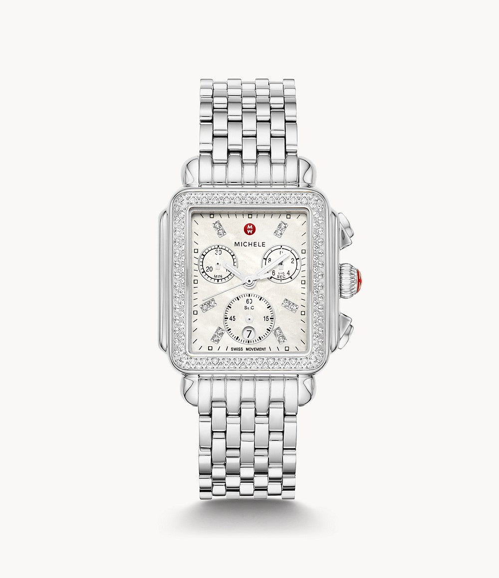 Michele Deco Stainless Diamond Dial and Bezel Watch