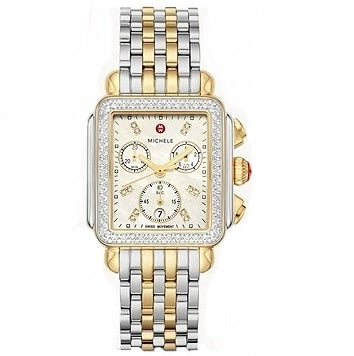 Michele Deco Two-Tone 18k Gold Plated Diamond Dial and Bezel Watch