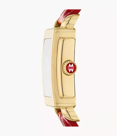 Michele Deco Sport Mid Gold Plated Ruby Red Leather Strap