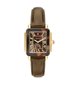 Michele Deco Sport Mid Tort Brown Leather Watch