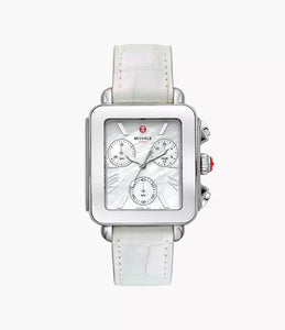 Michele Deco Sport Chronograph Stainless Steel White Leather Watch