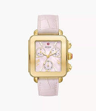 Load image into Gallery viewer, Michele Deco Sport Chronograph Gold-Plated Pink Leather Watch
