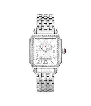 Michele white watch diamond bezel Michele Deco Mid Diamond Bezel Stainless Steel Watch  main image 4