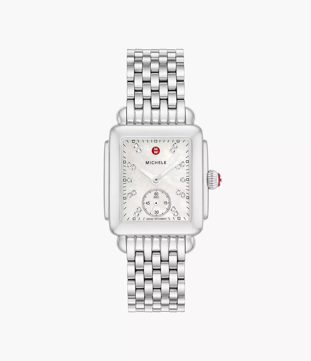 Michele Deco Mid Stainless Diamond Dial Watch