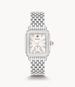 Michele Deco Mid Size Diamond Dial and Bezel Stainless Steel Watch