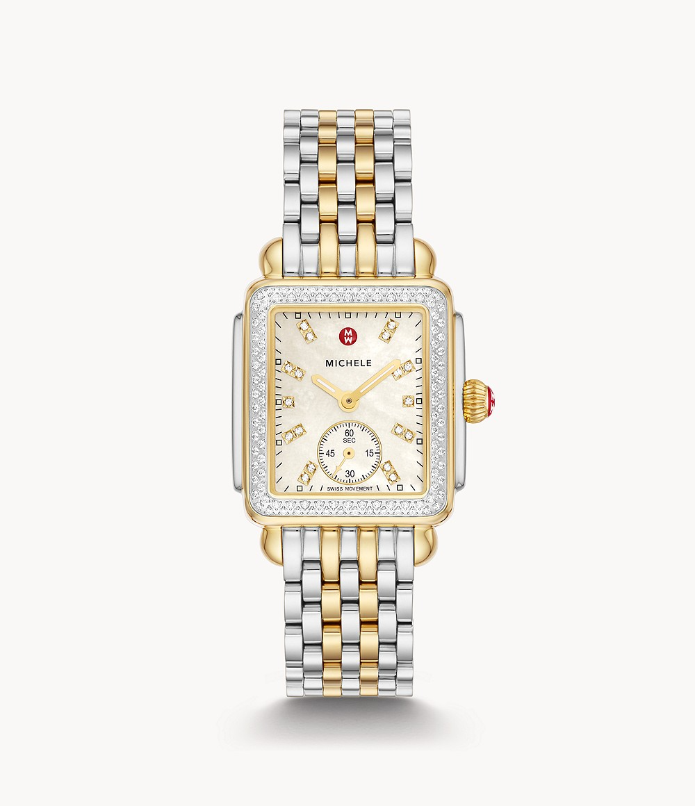 Michele Deco Mid Two-Tone 18K Plate Gold Diamond Dial and Bezel Watch