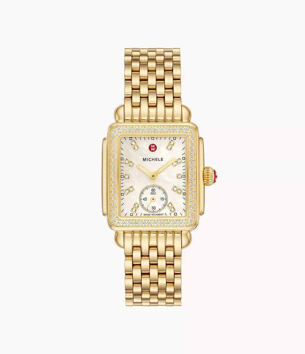 Michele Deco Mid 18K Gold-Plated Diamond Watch