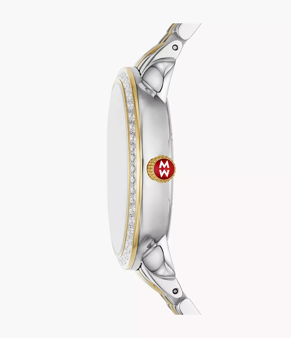 Michele Serein Mid Size Diamond Two Tone 18K Gold, Silver White Sunray Dial with Diamonds
