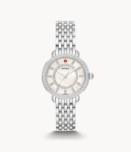 Michele Meggie Diamond Dial and Bezel Stainless Steel Watch