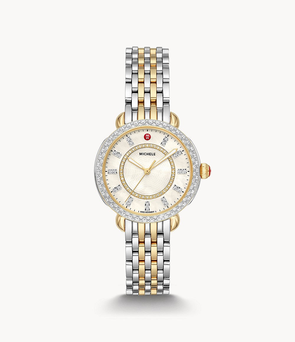 Michele Sidney Classic Two-Tone 18k Plated Diamond Dial and Bezel Watch