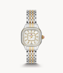 Michele Meggie Two-Tone 18K Plated Diamond Dial and Bezel Stainless Steel Watch
