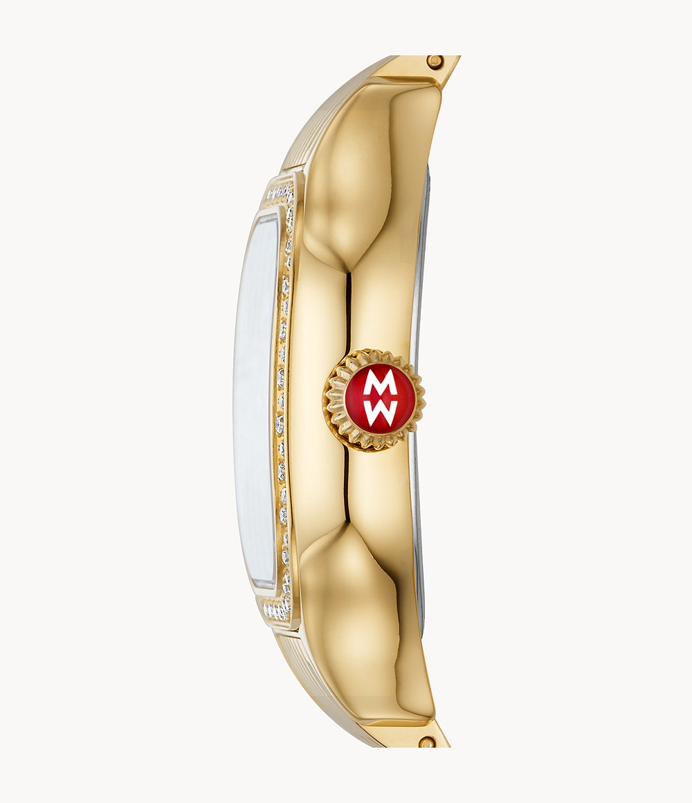 Michele Meggie 18k Gold Plated Diamond Dial and Bezel Stainless Steel Watch