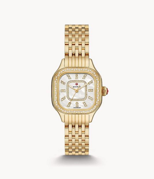 Michele Meggie 18k Gold Plated Diamond Dial and Bezel Stainless Steel Watch