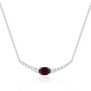 14k White Gold 0.59Ct  Ruby, 0.23Ct  Diamond Curved Bar Necklace