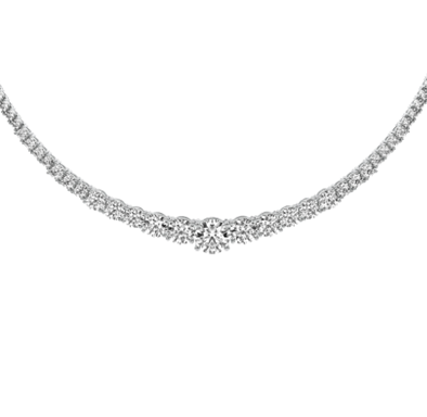 14k White Gold 7.63Ct Graduated Diamond Tennis Necklace with 184 Diamonds