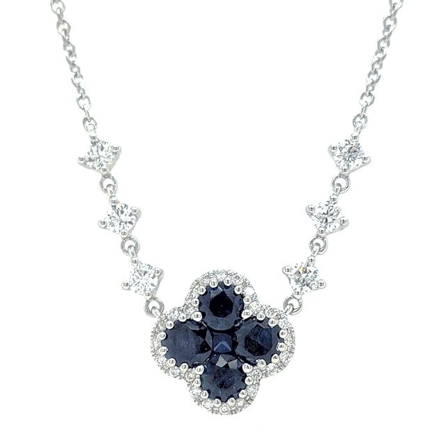 18K White Gold 0.79Ct Sapphires with 5 Sapphires, 0.32Ct Diamonds with 30 Diamonds Necklace