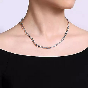 Sterling Silver Solid Paper Clip Chain Necklace