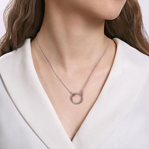 Gabriel Sterling Silver Bujukan 0.06Ct White Sapphire Open Circle Pendant Necklace