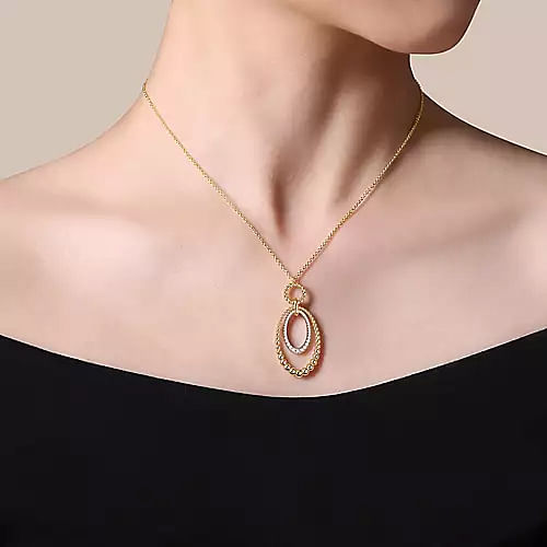 14K White-Yellow Gold Bujukan and 0.26Ct Diamond Circle Pendant Necklace