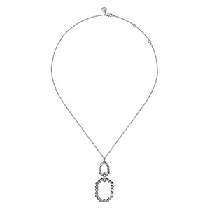 Gabriel Sterling Silver Octagon 0.22Ct White Sapphire Bujukan Drop Pendant Necklace